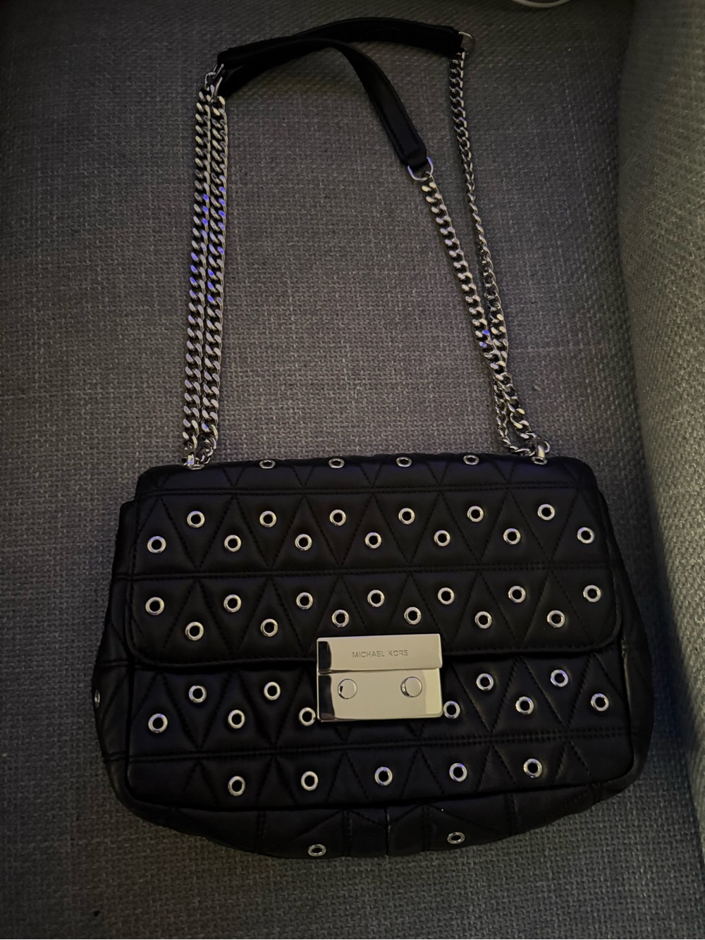 Michael Kors Black Quilted Eyelet Chain Shoulder Bag with Silver Hardware - Picture 5 of 5